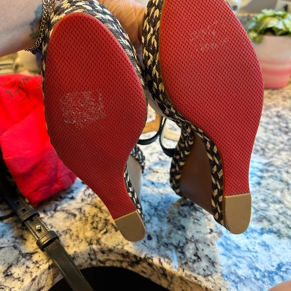EUC Christian Louboutin wedges, size 36 (US size 6), white and black leather - Picture 2 of 10